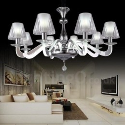 Lustre moderno contemporâneo regulável de aço com 6 luzes e cúpula de vidro