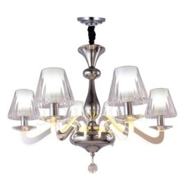 Lustre moderno contemporâneo regulável de aço com 6 luzes e cúpula de vidro