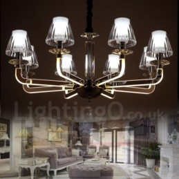 Lustre de cristal moderno contemporâneo regulável com 8 luzes e cúpula de vidro