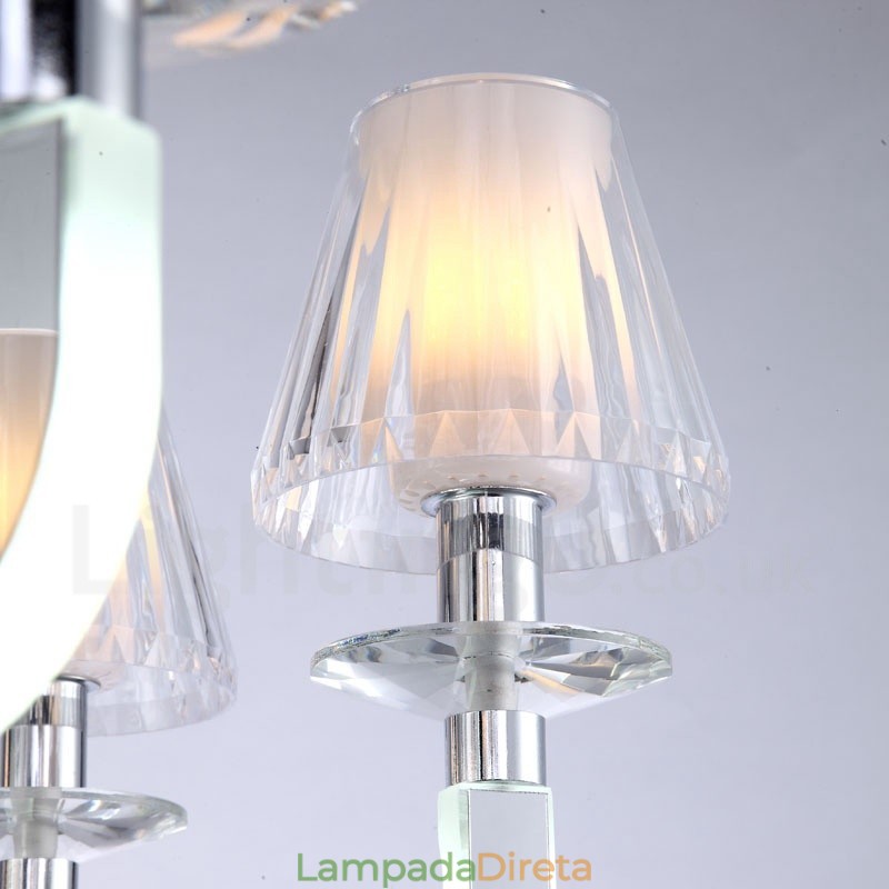Lustre de cristal moderno contemporâneo regulável com 8 luzes e cúpula de vidro