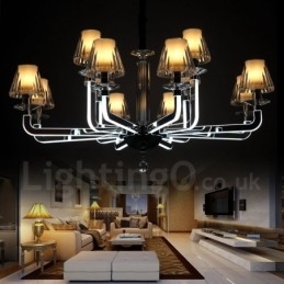 Lustre de cristal moderno contemporâneo regulável de 12 luzes com cúpula de vidro