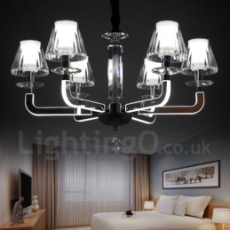 Lustre de cristal moderno contemporâneo regulável com 6 luzes e cúpula de vidro