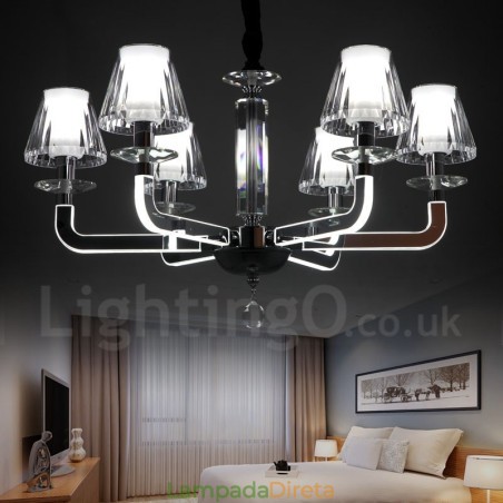 Lustre de cristal moderno contemporâneo regulável com 6 luzes e cúpula de vidro Lustre de cristal moderno contemporâneo regulável com 6 luzes e cúpula de vidro