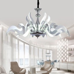 Lustre moderno contemporâneo regulável de aço com 15 luzes e cúpula de acrílico
