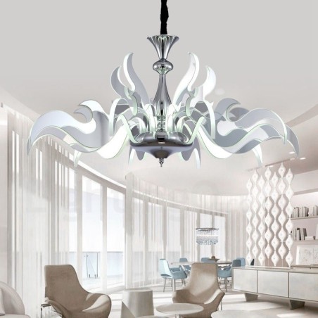 Lustre moderno contemporâneo regulável de aço com 15 luzes e cúpula de acrílico Lustre moderno contemporâneo regulável de aço com 15 luzes e cúpula de acrílico