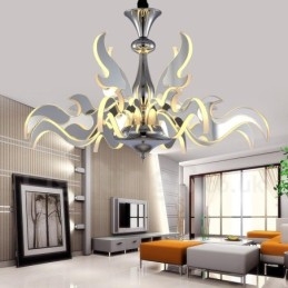 Lustre moderno contemporâneo regulável de aço com 12 luzes e cúpula de acrílico