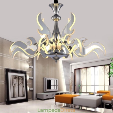 Lustre moderno contemporâneo regulável de aço com 12 luzes e cúpula de acrílico Lustre moderno contemporâneo regulável de aço com 12 luzes e cúpula de acrílico