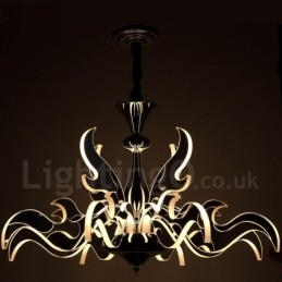Lustre moderno contemporâneo regulável de aço com 12 luzes e cúpula de acrílico