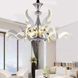 Lustre moderno contemporâneo regulável de aço com 12 luzes e cúpula de acrílico