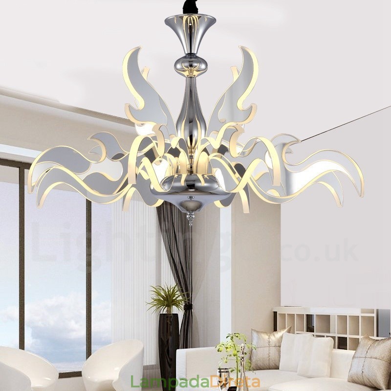 Lustre moderno contemporâneo regulável de aço com 12 luzes e cúpula de acrílico