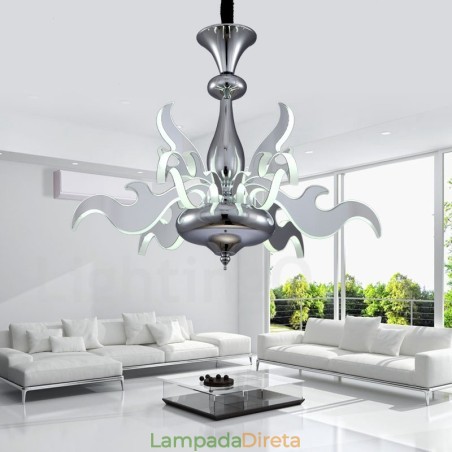 Lustre moderno contemporâneo regulável de aço com 9 luzes e cúpula de acrílico Lustre moderno contemporâneo regulável de aço com 9 luzes e cúpula de acrílico