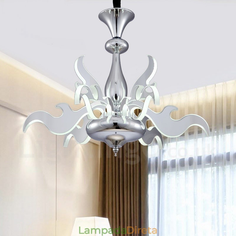 Lustre moderno contemporâneo regulável de aço com 9 luzes e cúpula de acrílico