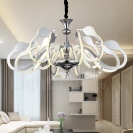 Lustre moderno contemporâneo regulável de aço com 12 luzes e cúpula de acrílico