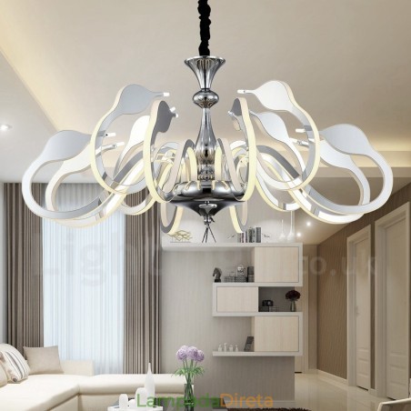 Lustre moderno contemporâneo regulável de aço com 12 luzes e cúpula de acrílico Lustre moderno contemporâneo regulável de aço com 12 luzes e cúpula de acrílico