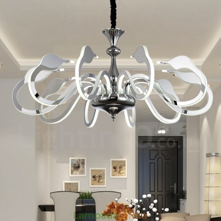 Lustre moderno contemporâneo regulável de aço com 10 luzes e cúpula de acrílico Lustre moderno contemporâneo regulável de aço com 10 luzes e cúpula de acrílico