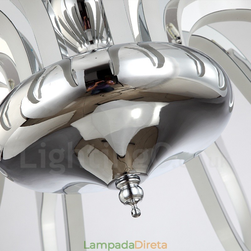 Lustre moderno contemporâneo regulável de aço com 10 luzes e cúpula de acrílico