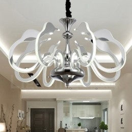 Lustre moderno contemporâneo regulável de aço com 8 luzes e cúpula de acrílico