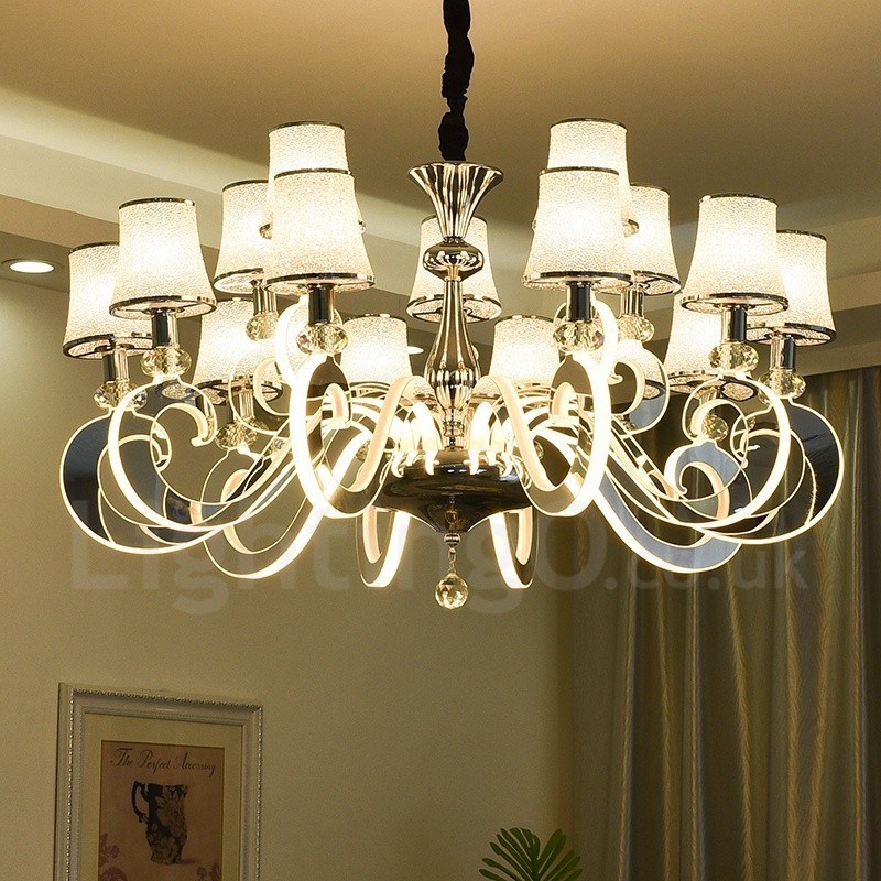 Lustre moderno contemporâneo regulável de aço com 15 luzes e cúpula de vidro