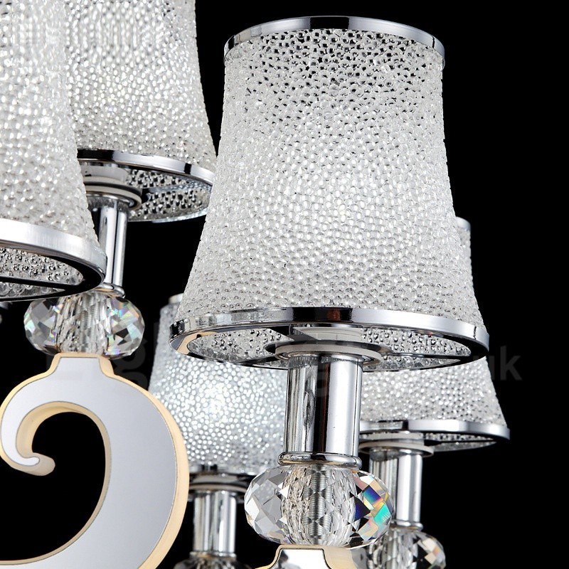 Lustre moderno contemporâneo regulável de aço com 15 luzes e cúpula de vidro