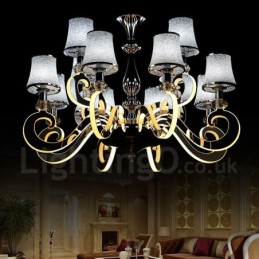 Lustre moderno contemporâneo regulável de aço com 12 luzes e cúpula de vidro