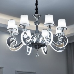 Lustre moderno contemporâneo regulável de aço com 8 luzes e cúpula de vidro
