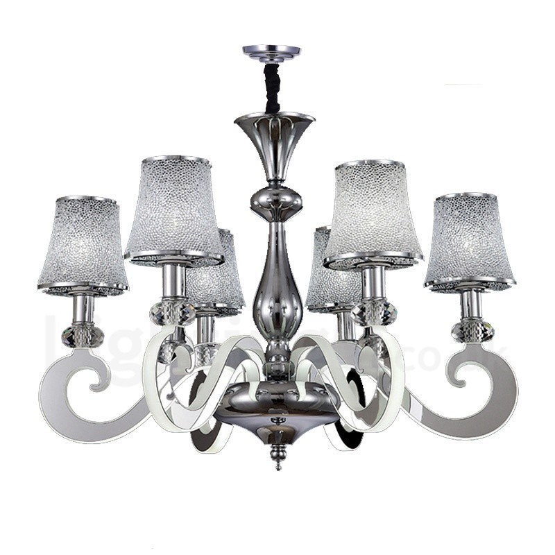 Lustre moderno contemporâneo regulável de aço com 6 luzes e cúpula de vidro