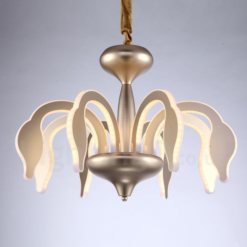 Lustre moderno contemporâneo regulável de aço com 8 luzes e cúpula de acrílico