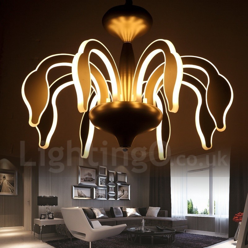 Lustre moderno contemporâneo regulável de aço com 8 luzes e cúpula de acrílico