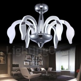 Lustre moderno contemporâneo regulável de aço com 6 luzes e cúpula de acrílico