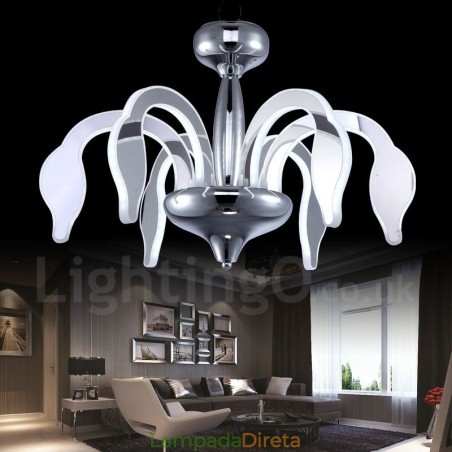 Lustre moderno contemporâneo regulável de aço com 6 luzes e cúpula de acrílico Lustre moderno contemporâneo regulável de aço com 6 luzes e cúpula de acrílico