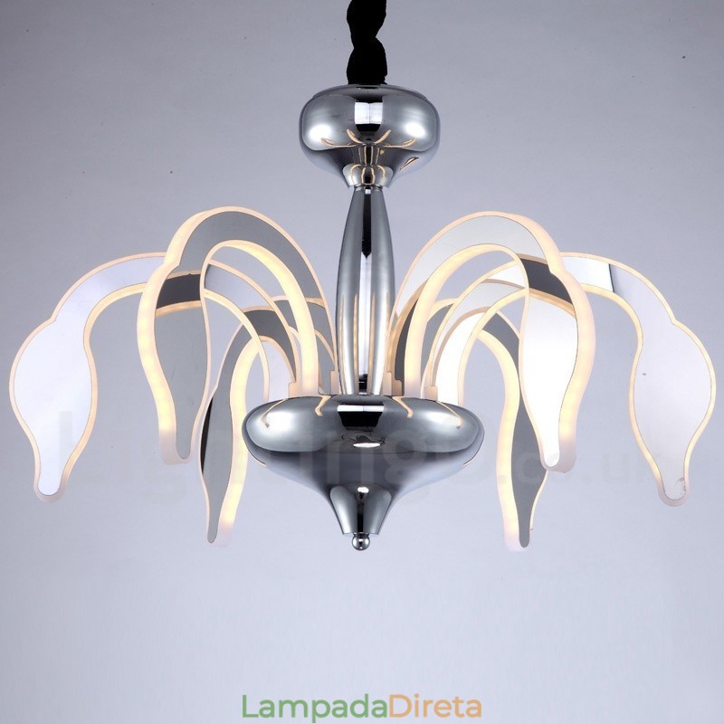 Lustre moderno contemporâneo regulável de aço com 6 luzes e cúpula de acrílico