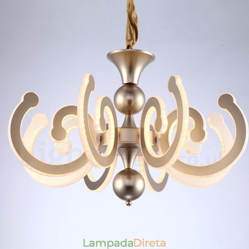 Lustre moderno contemporâneo regulável de aço com 6 luzes e cúpula de acrílico