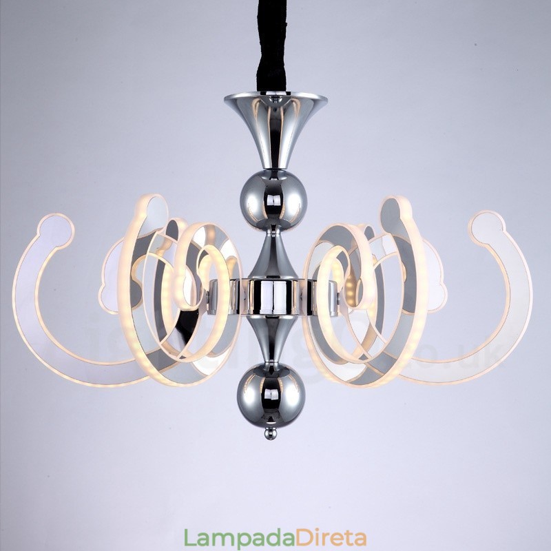 Lustre moderno contemporâneo regulável de aço com 6 luzes e cúpula de acrílico