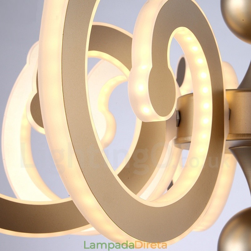 Lustre moderno contemporâneo regulável de aço com 6 luzes e cúpula de acrílico