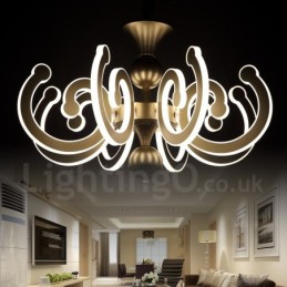 Lustre moderno contemporâneo regulável de aço com 8 luzes e cúpula de acrílico