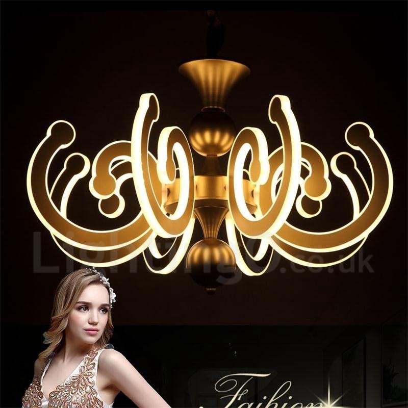 Lustre moderno contemporâneo regulável de aço com 8 luzes e cúpula de acrílico