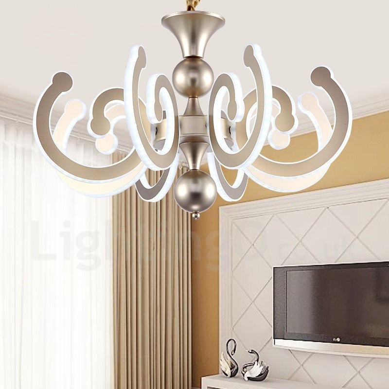 Lustre moderno contemporâneo regulável de aço com 8 luzes e cúpula de acrílico