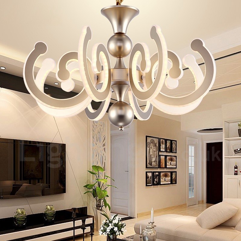 Lustre moderno contemporâneo regulável de aço com 8 luzes e cúpula de acrílico
