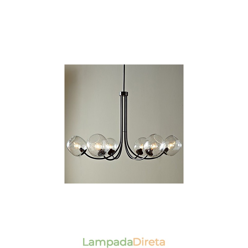 Lustre tradicional com 6 luzes e cúpula de vidro bolha