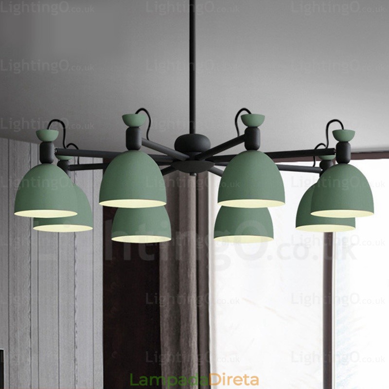 Lustre nórdico de 8 luzes com cúpula de liga de alumínio