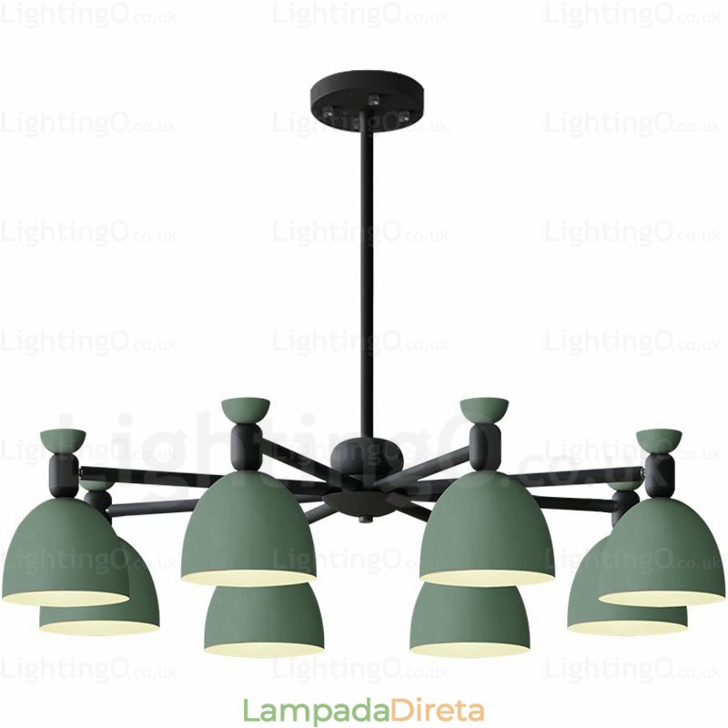 Lustre nórdico de 8 luzes com cúpula de liga de alumínio