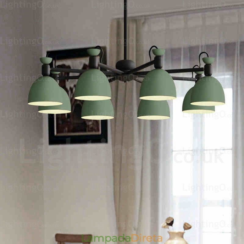 Lustre nórdico de 8 luzes com cúpula de liga de alumínio
