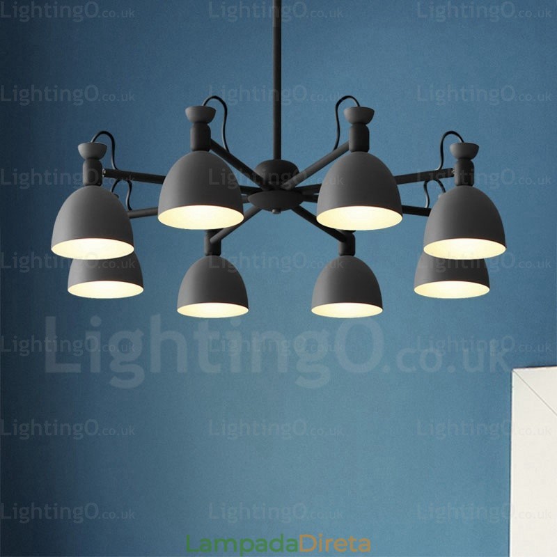 Lustre nórdico de 8 luzes com cúpula de liga de alumínio