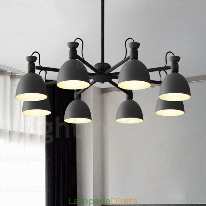Lustre nórdico de 8 luzes com cúpula de liga de alumínio