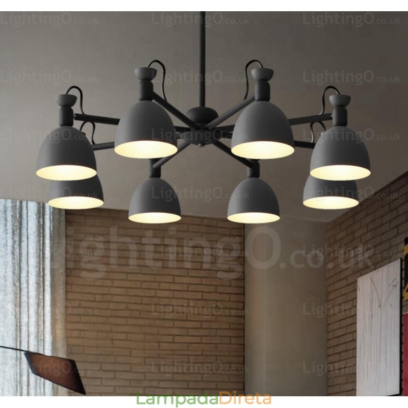 Lustre nórdico de 8 luzes com cúpula de liga de alumínio