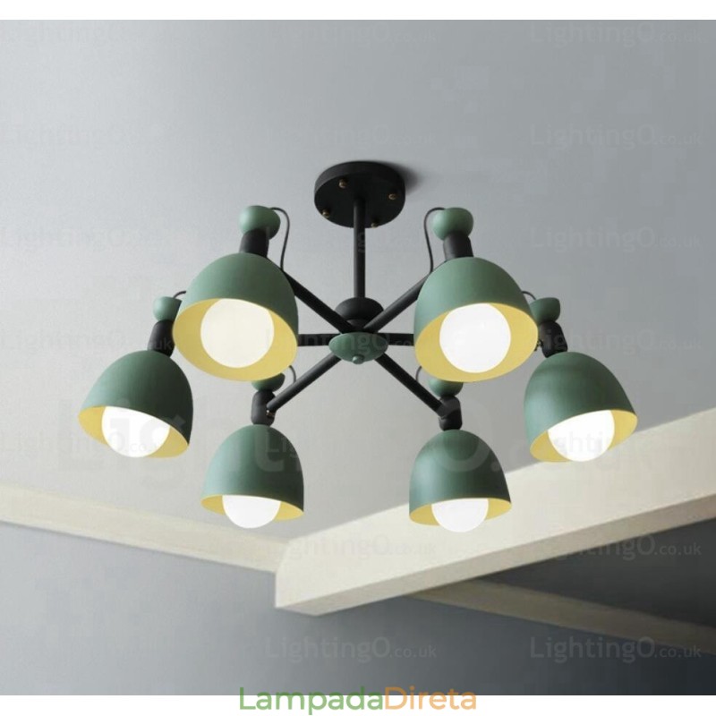 Lustre nórdico de 6 luzes com cúpula de liga de alumínio