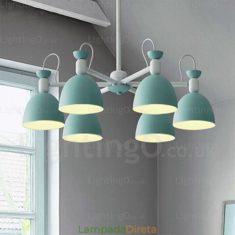 Lustre nórdico de 6 luzes com cúpula de liga de alumínio