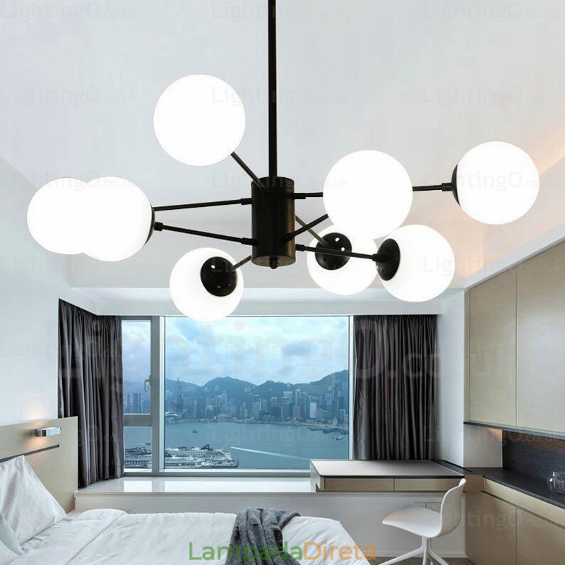 Lustre moderno contemporâneo de 8 luzes com cúpula de vidro
