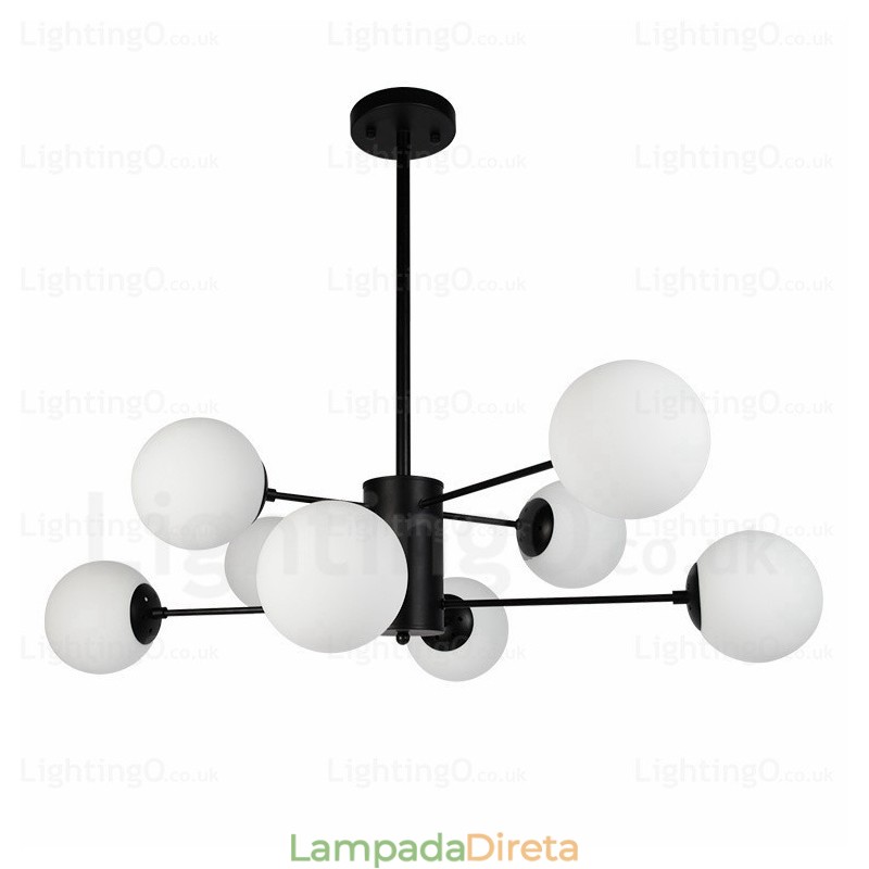 Lustre moderno contemporâneo de 8 luzes com cúpula de vidro