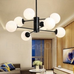 Lustre moderno contemporâneo de 8 luzes com cúpula de vidro